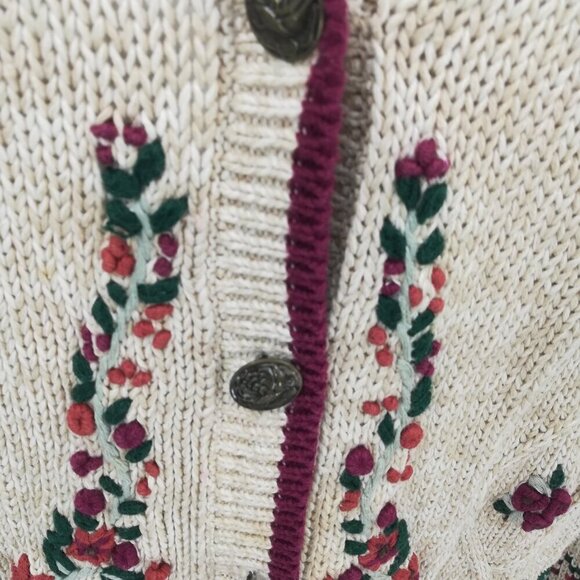 Vintage Hand Embroidered V-Neck Cardigan Sweater Size XL Christopher & Banks - Picture 4 of 14